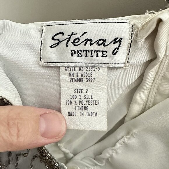 vintage 90s STENAY slip dress 100% silk gown beaded column silver metallic 2P - Picture 8 of 9